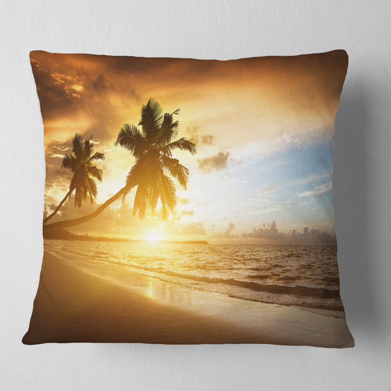 Coussin décoratif à coucher de soleil avec des caraïbes de mer seascape, H 18 po x l 18 po