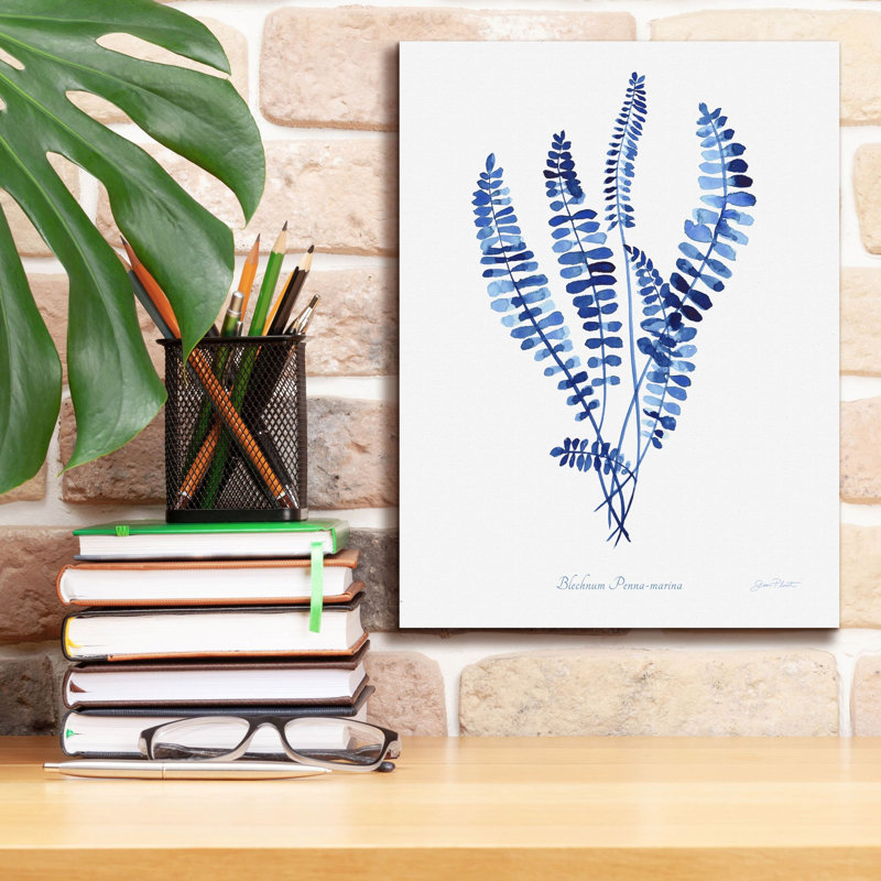 «Indigo Botanical 11» par Jean Plout, art mural sur toile, H 16 po x l 12 po x P 0,75 po