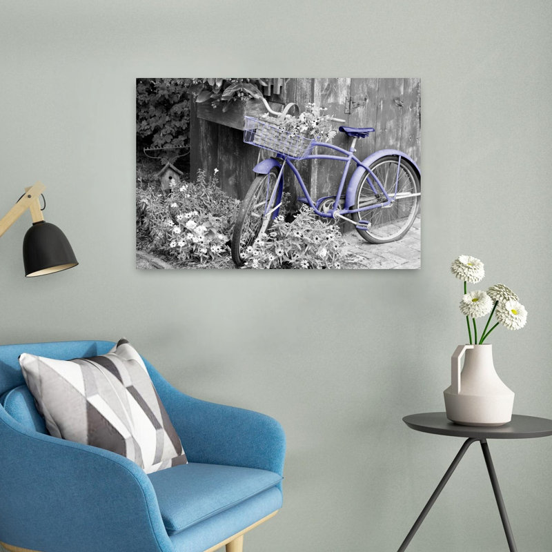 Colour Pop Old Bicycle With Flower Basket Next To Old Outhouse Garden Shed Marion County Illinois USA Veri Peri by Richard Day - Wrapped Canvas Print