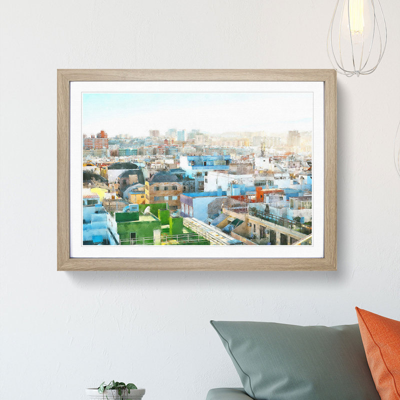 Rooftop View of Gran Canaria - Picture Frame Painting Print, 45cm H x 63cm W x 2cm D, Oak Framed