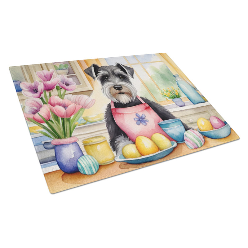 Decorating Easter Schnauzer Glass Cutting Board