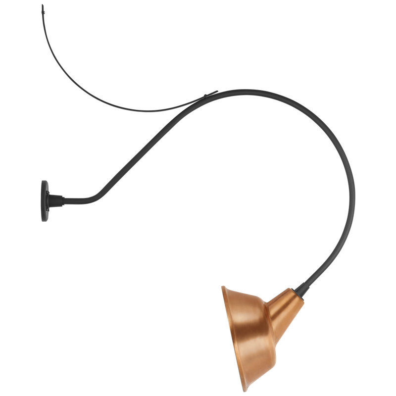 Thomas O'Brien, "Academy 36" Anchored Larrabee Barn Light in Matte Black with 12.5" Green Tilted Bowers Shade, Soft Copper