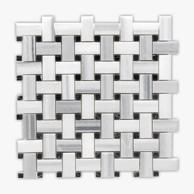 12 in. x 12 in. Basketweave Glossy Marble Tile