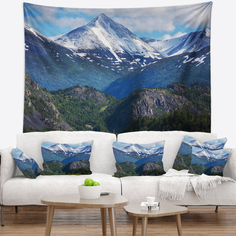 Tapisserie paysagez des montagnes sur l’alaska, H 32 po x l 39 po
