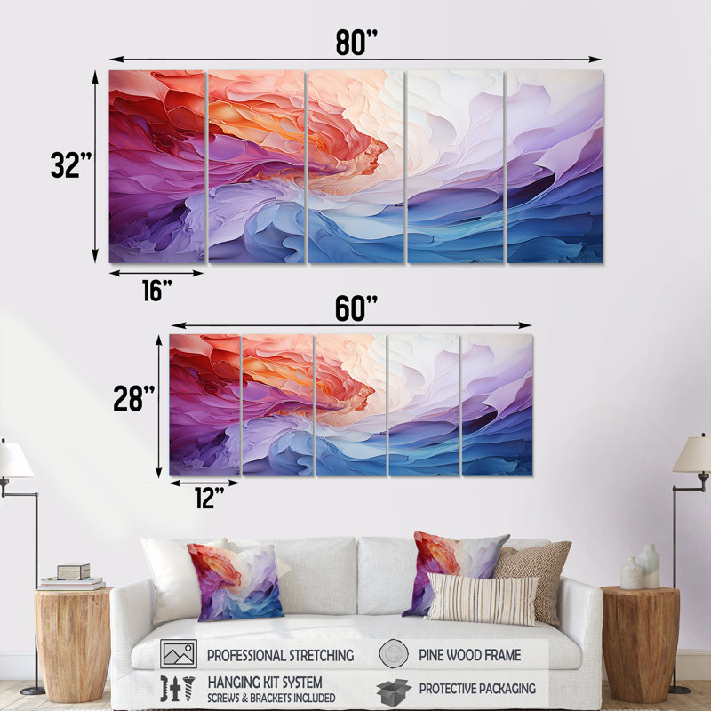 Ensemble d'art mural coloré 5 pièces, H 28 po x l 60 po