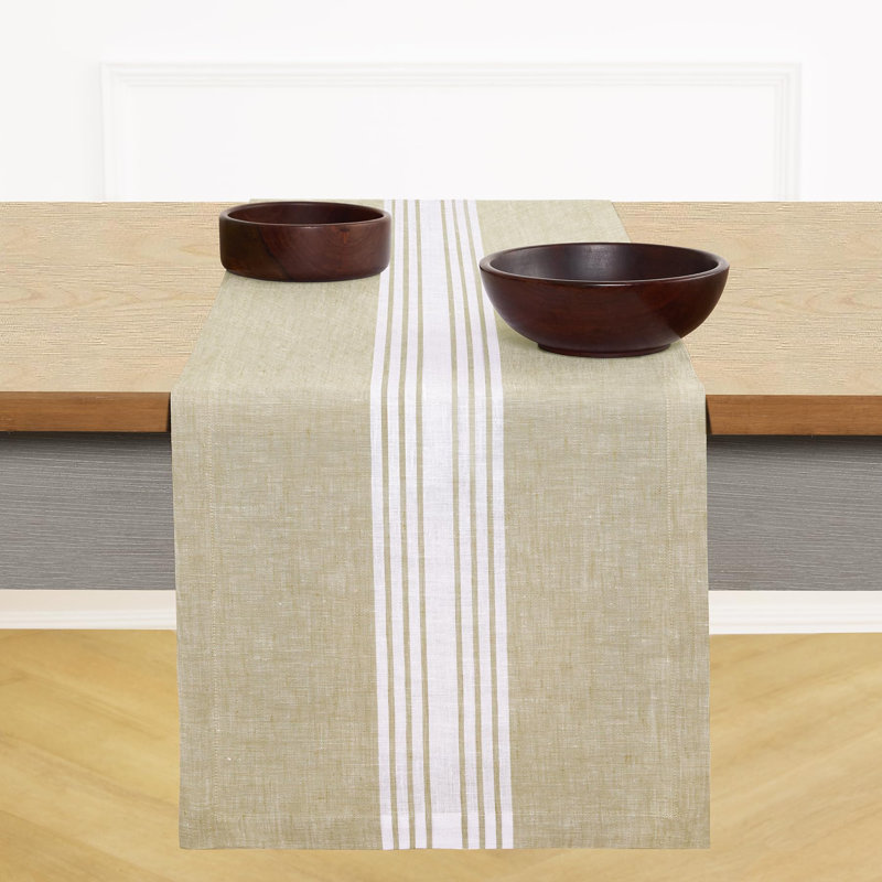 Farmhouse - 100% Pure Linen Table Runner, 72" x 14", White/Pale Khaki