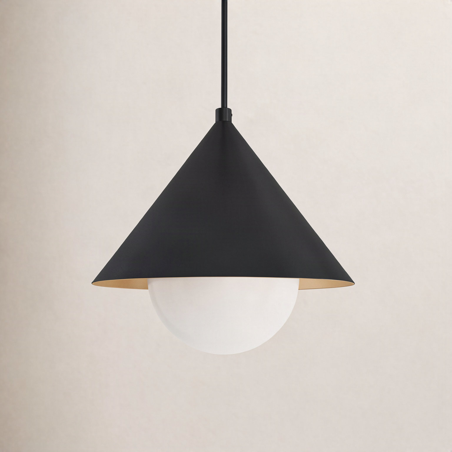 Ireland Single Light Pendant, Matte Black/Opal Glass