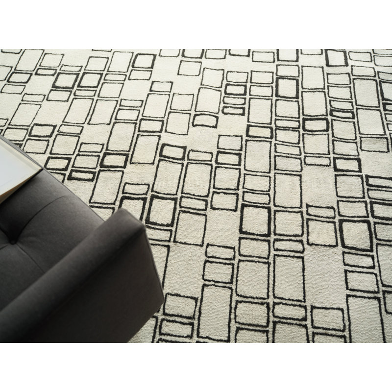 Soho Hand Tufted Wool Abstract Area Rug in Ivory/Black, Rectangle 9' x 12'