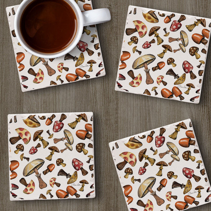 Mushroom Harvest 4-Pack Tumbled Tile Stone Coasters