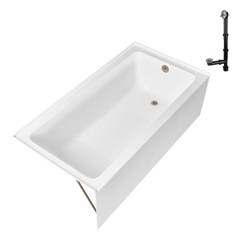 Streamline 66 in. x 34 in. Acrylic Right-Hand Drain Alcove Bathtub in Glossy White With External Drain, Brushed Nickel