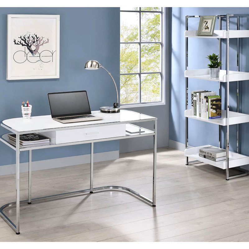 4-Shelf Office Bookcase In Glossy White - Stable Design Structure