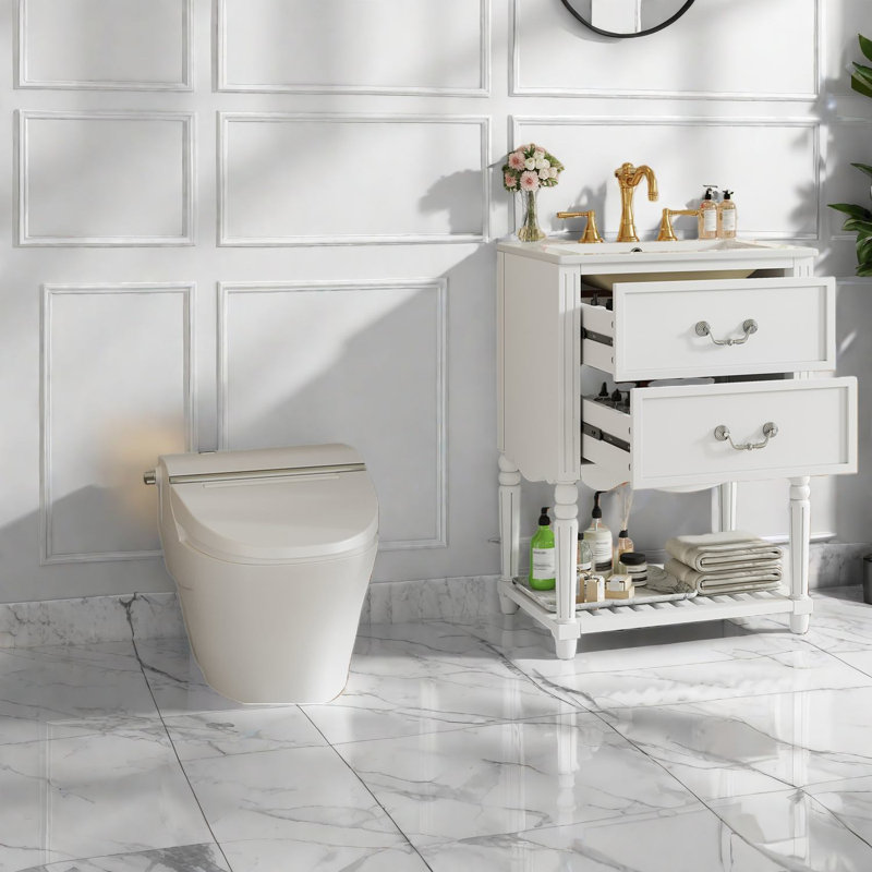 Meuble-lavabo rétro avec élégance, lavabo en céramique et armoire en bois massif