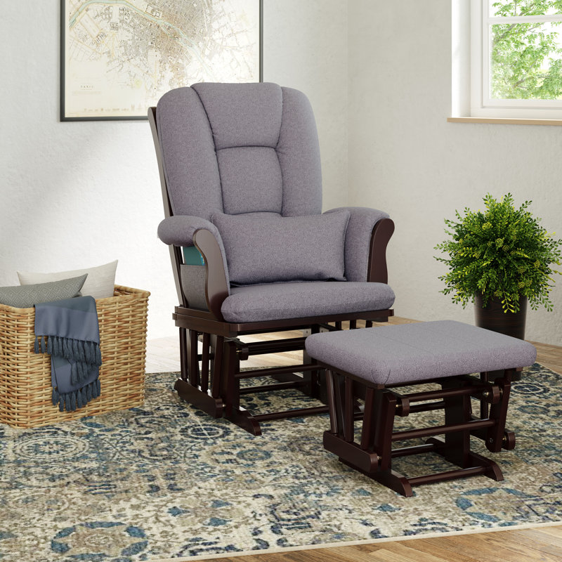 Tuscany Rocking Chair Glider with Ottoman, Slate Gray Swirl, Espresso