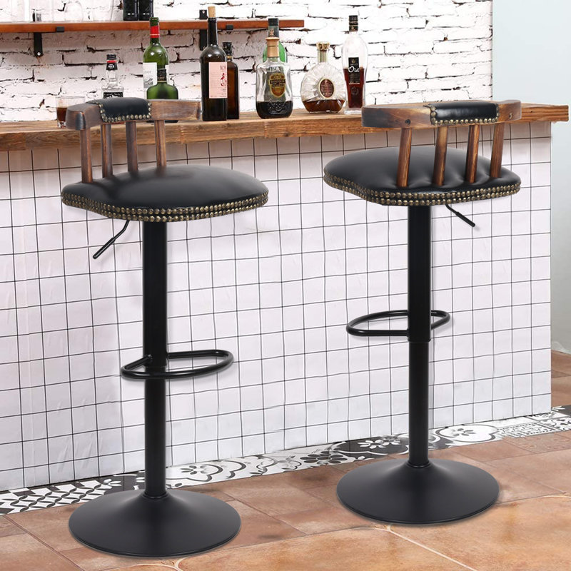 Mechra Swivel Upholstered Adjustable Height Counter Stool with Metal Frame, Black