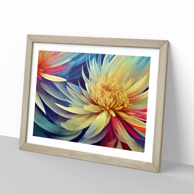 Beauteous Chrysanthemum Flowers - Framed Print, 46cm H x 64cm W x 2cm D, Oak