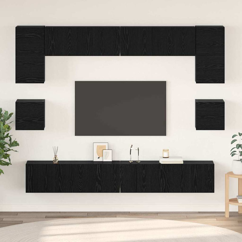 TV Cabinet Set 8 Pcs Engineered Wood, Black Oak, 30cm H x 100cm W x 30cm D