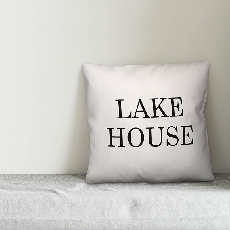  Coussin intérieur / extérieur Lake House, Blanc cassé / noir, H 18 po x l 18 po