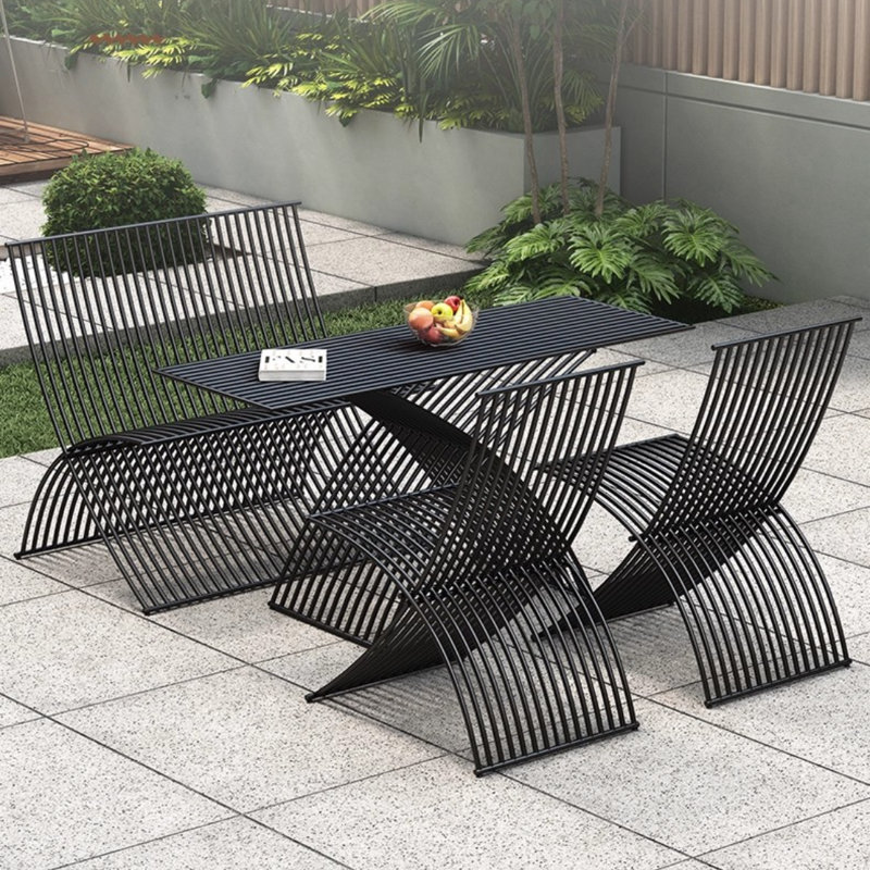 Ensemble de terrasse d'extérieur nordique moderne, H 27,56 po x L 55,12 po x l 19,89 po, Noir