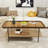 Modern Glass Coffee Table with 2 Shelves,Center Table with Brown Glass Top and Metal Leg For Living Room