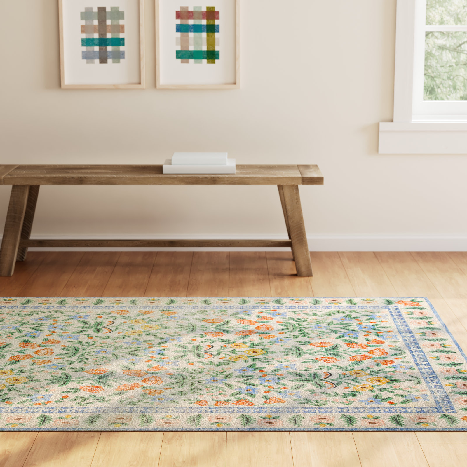 Rifle Paper Co. x Loloi Cream Floral Rug, Rectangle 3'6" x 5'6"