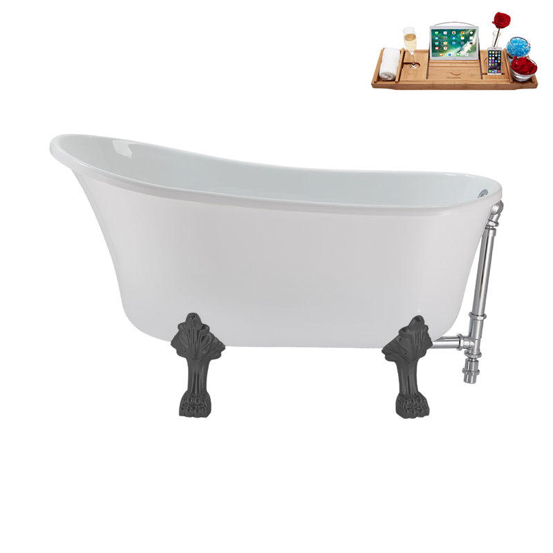 51.2'' x 25.6'' Soaking Acrylic Bathtub, Brushed Gun Metal, Polished Chrome