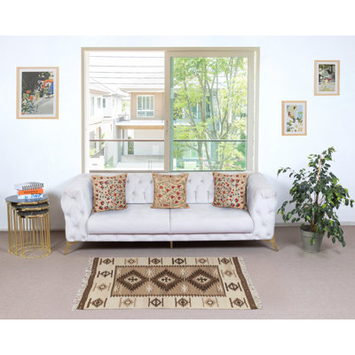 Kilim tissé à la main 3 x 5 pi 100% laine naturelle. Tapis tissé à plat