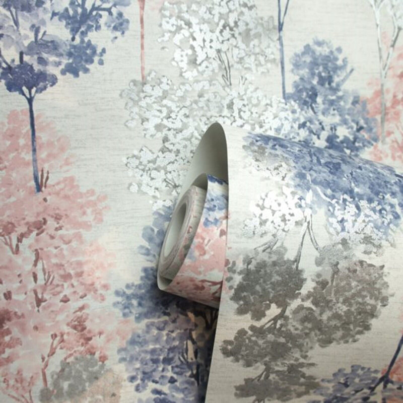 Alaziah Whinfell Tree Wallpaper Textured Metallic Roll, Navy Blue