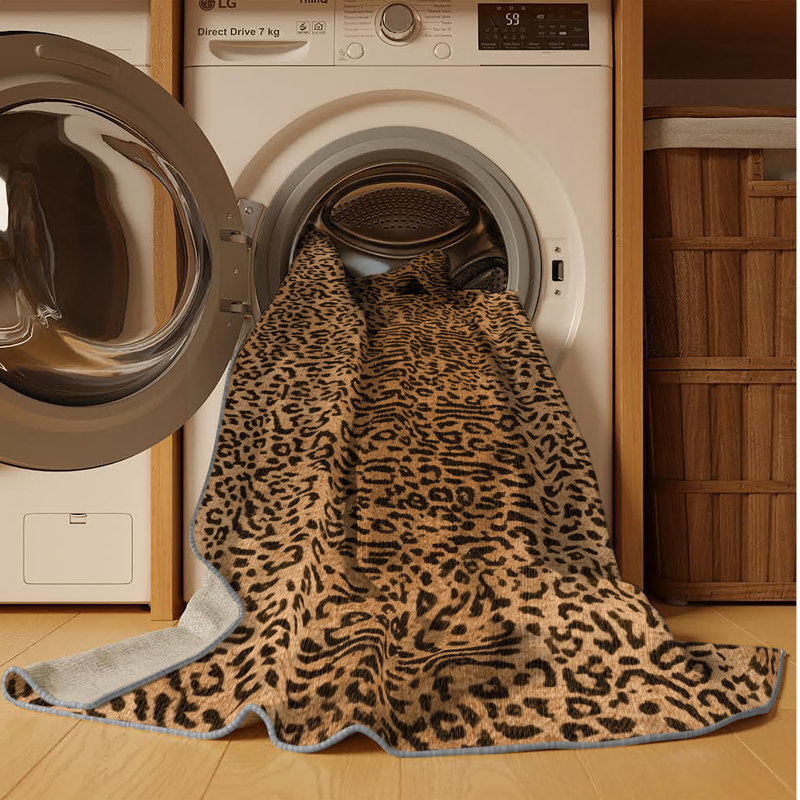 Washable Indo Chinese Leopard Big Cats Area Rug