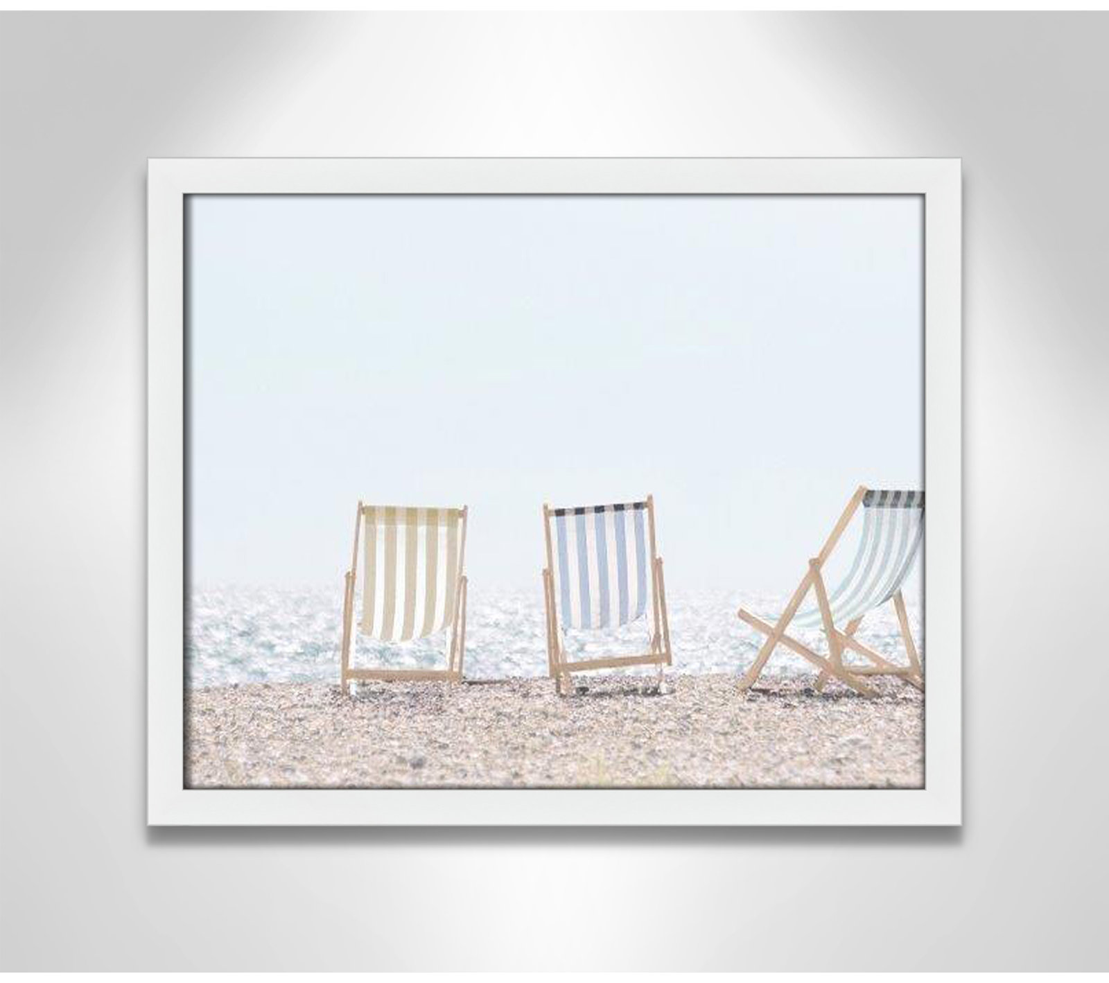 Adriatica "Beach Chairs" Print by Leah Straatsma, 16" H x 19" W x 1.25" D, Satin White