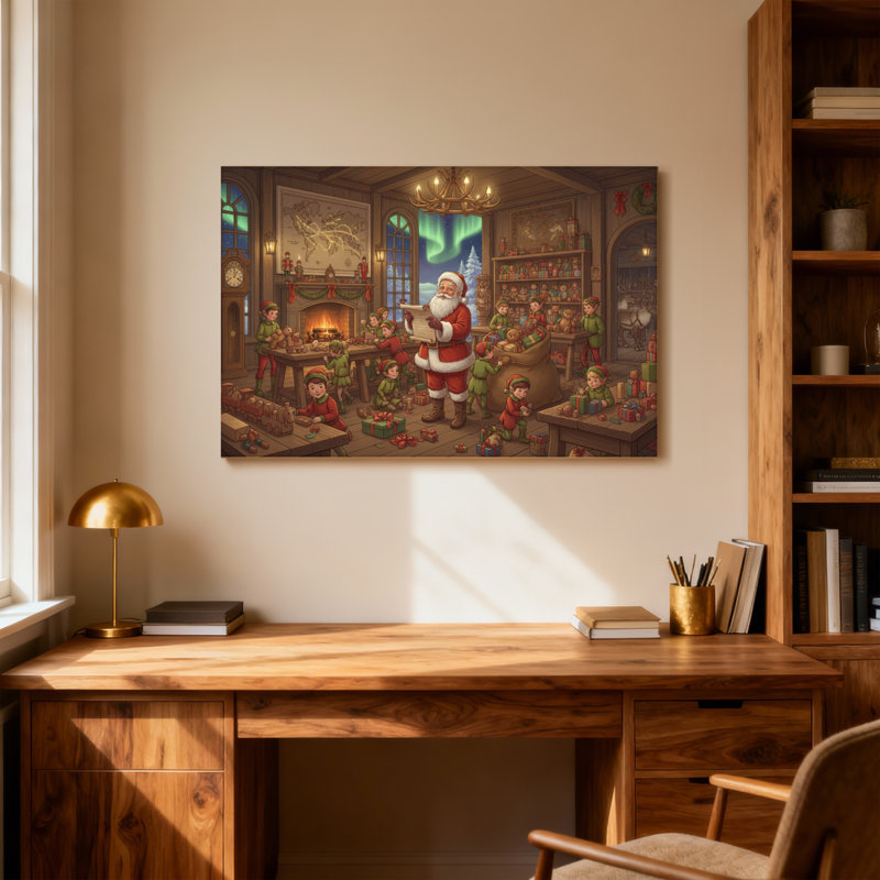 Noël, père Noël, atelier, elfes, cadeaux, H 20 po x l 30 po