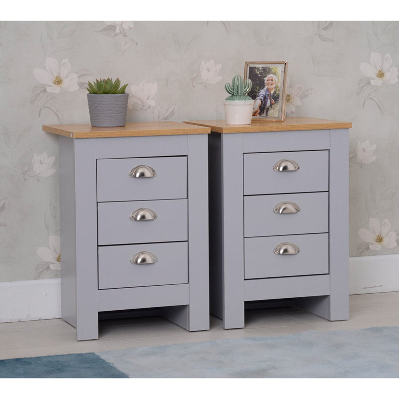 Nestora 40cm W Manufactured Wood Bedside Table, Grey/Oak