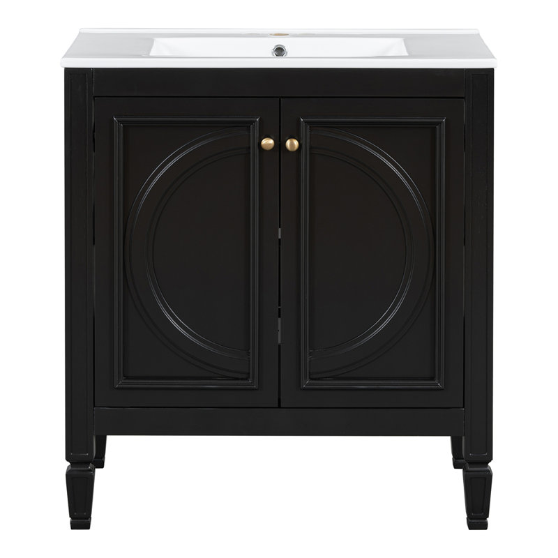 Meuble-lavabo 30 po avec lavabo et deux portes avec tablette, Noir
