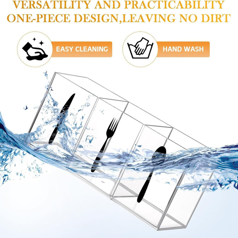 Clear Acrylic Cutlery Organizer 3 Section Silverware Caddy Storage Bin