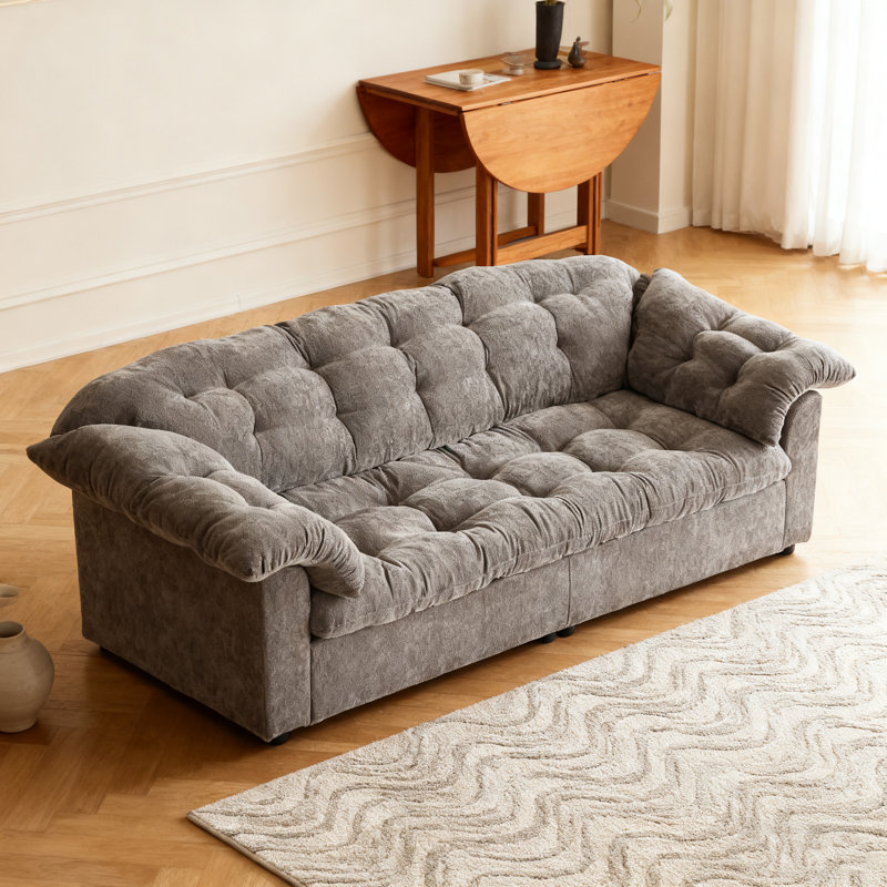 Canapé rembourré moelleux 94,8 po à assise profonde et confort moderne 94,8 po convenant aux salons, chambres à coucher, bureaux et appartements, gris