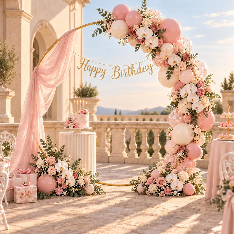 6.5FT Round Balloon Arch Stand Wedding Arch Frame, Heavy Duty Circular Metal Backdrop Stand with Anti-Tip Widened Base for Party Wedding Baby Shower Floral Decoration