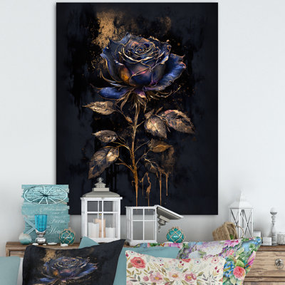 «Golden Rose In Vintage Blue III», reproduction sur toile