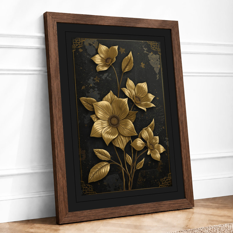 Golden Daffodil Study Botanical - Framed Print, A1 - 84.1 x 59.4 cm, Walnut