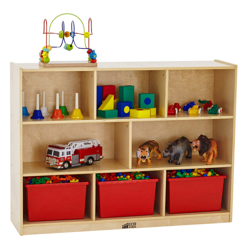 Natural Birch 8-Compartment Kids Storage Cabinet with Casters