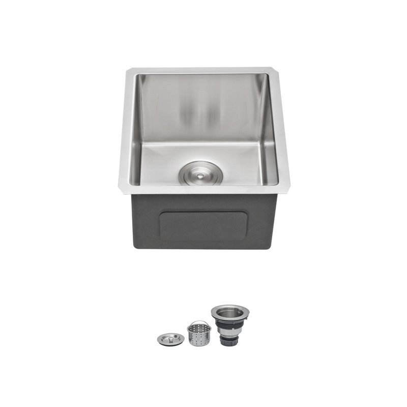 15 inch Brushed Nickel Stainless Steel Undermount Kitchen Sink with 9 inch Deep Single Bowl Basin