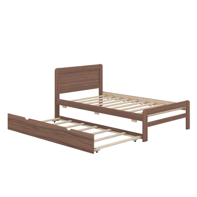 Lit plateforme simple en bois avec lit gigogne Modern Design, Noyer