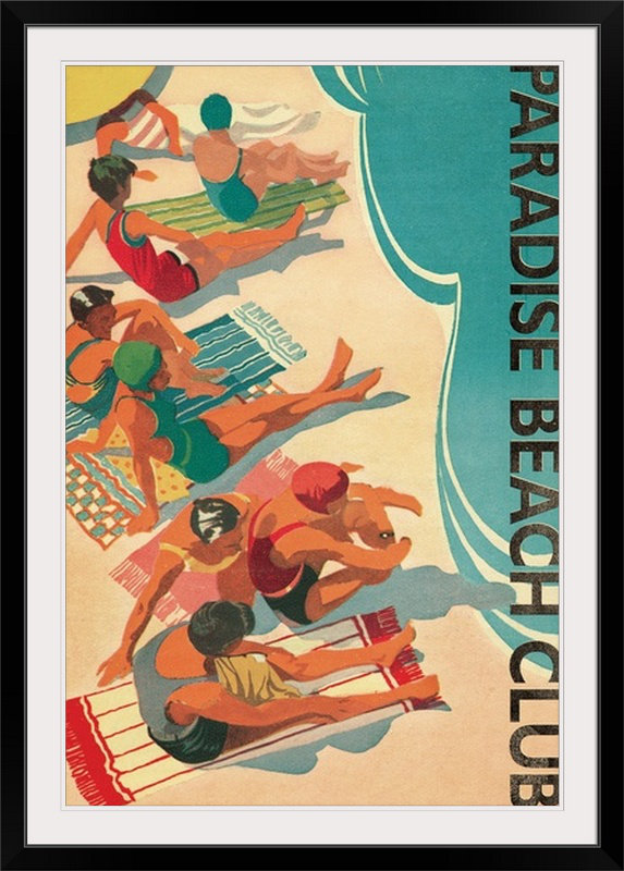 « paradise beach club », impression, H 26 po x l 20 po x P 1 po, Cadre noir
