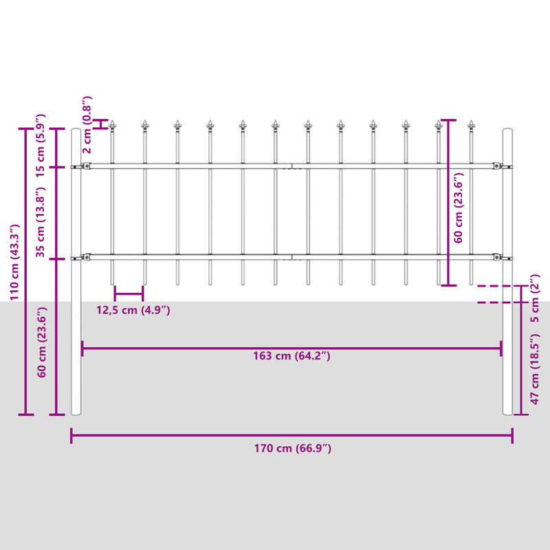 Garden Fence, 110cm H x 170cm W, Grey