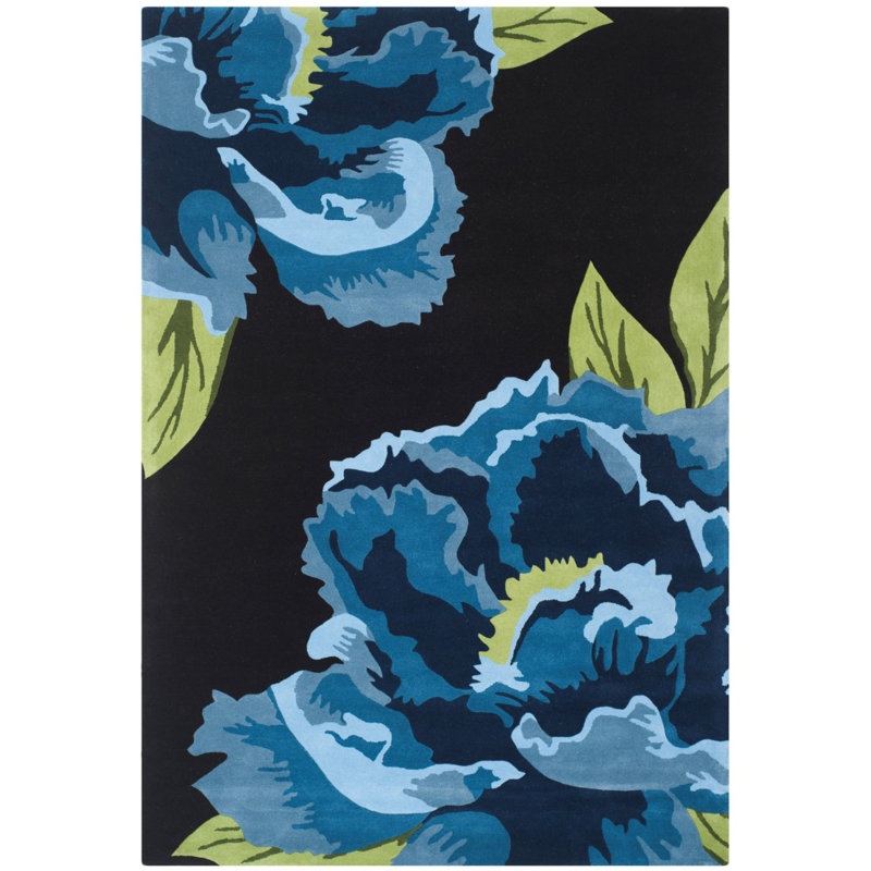 Electra Hand-Tufted Wool Black/Blue Area Rug, Rectangle 5' x 8'