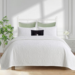 Ensemble de courtepointe en coton blanc avec 2 taies décoratives assorties à motif cachemire toutes saisons