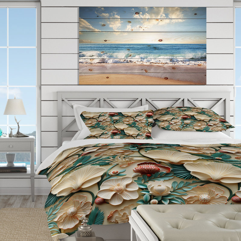Ensemble de housse de couette blanc et vert Coastal Escape, Housse de couette pour très grand lit et 2 très