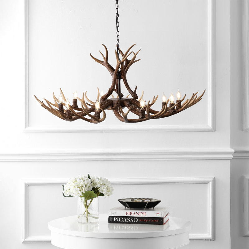 Rohrbach Candle Style Wagon Wheel Chandelier, Brown, 20" H x 49" W x 49" D