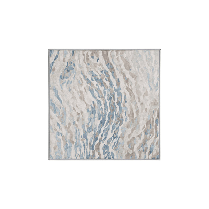 Machine Washable Gray Area Rug, Square 4'