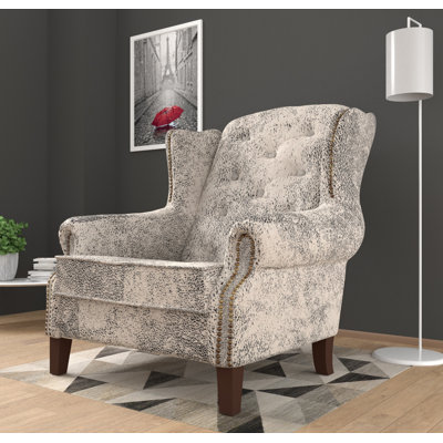 Chesterfield Wingback Armchair  with Quilting And Wooden Legs Made of Luxury Microfibre Vintage Look