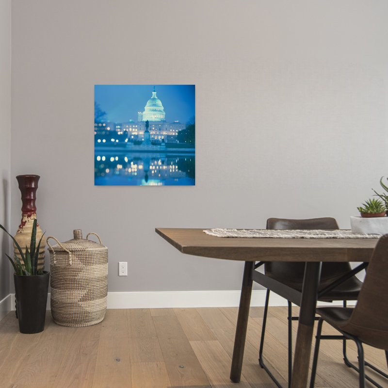 Government Building Lit Up At Night Capitol Building Washington Dc Usa Abstract Contemporary Architecture Urban Wall Art Print