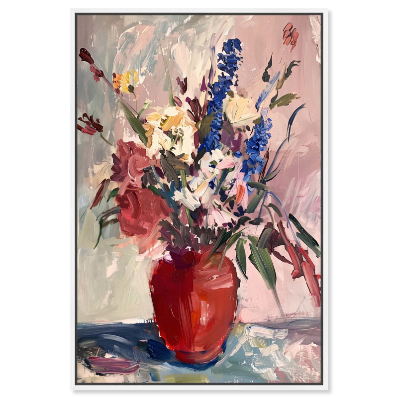 «Lush Red Vase Canvas Classic Cottage Art» par Art Remedy, Cadre doré, H 46 po x l 31 po